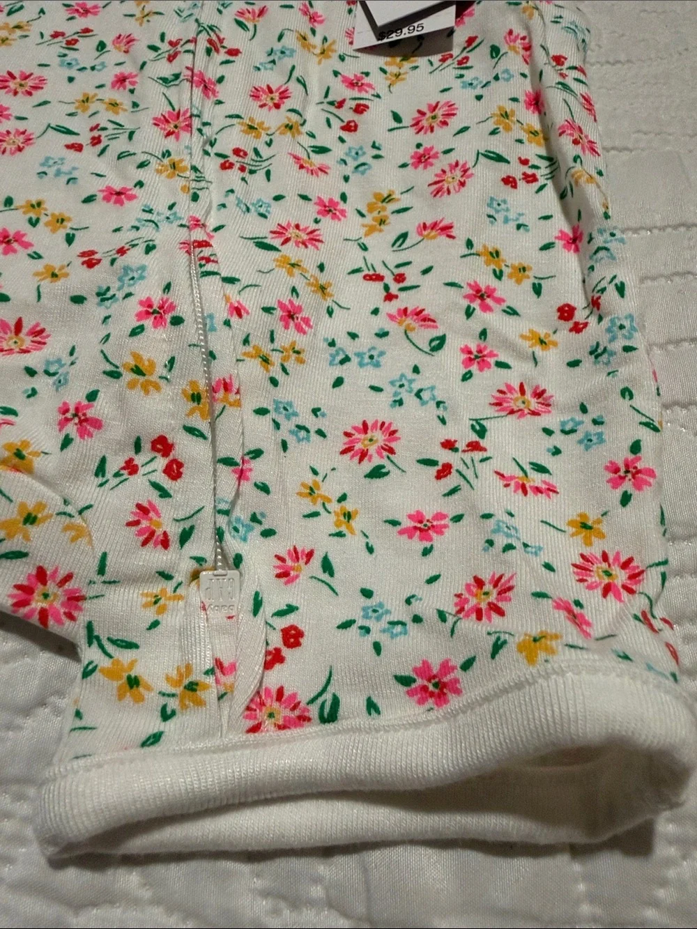 GAP Floral Short Sleeve One-Piece Romper in White with Pink & Yellow Flowers